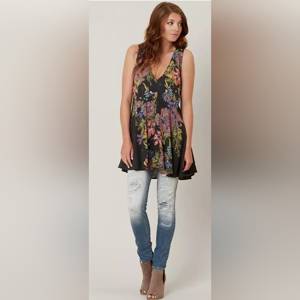 Free People Black Floral Sleeveless Mini  Dress Size S